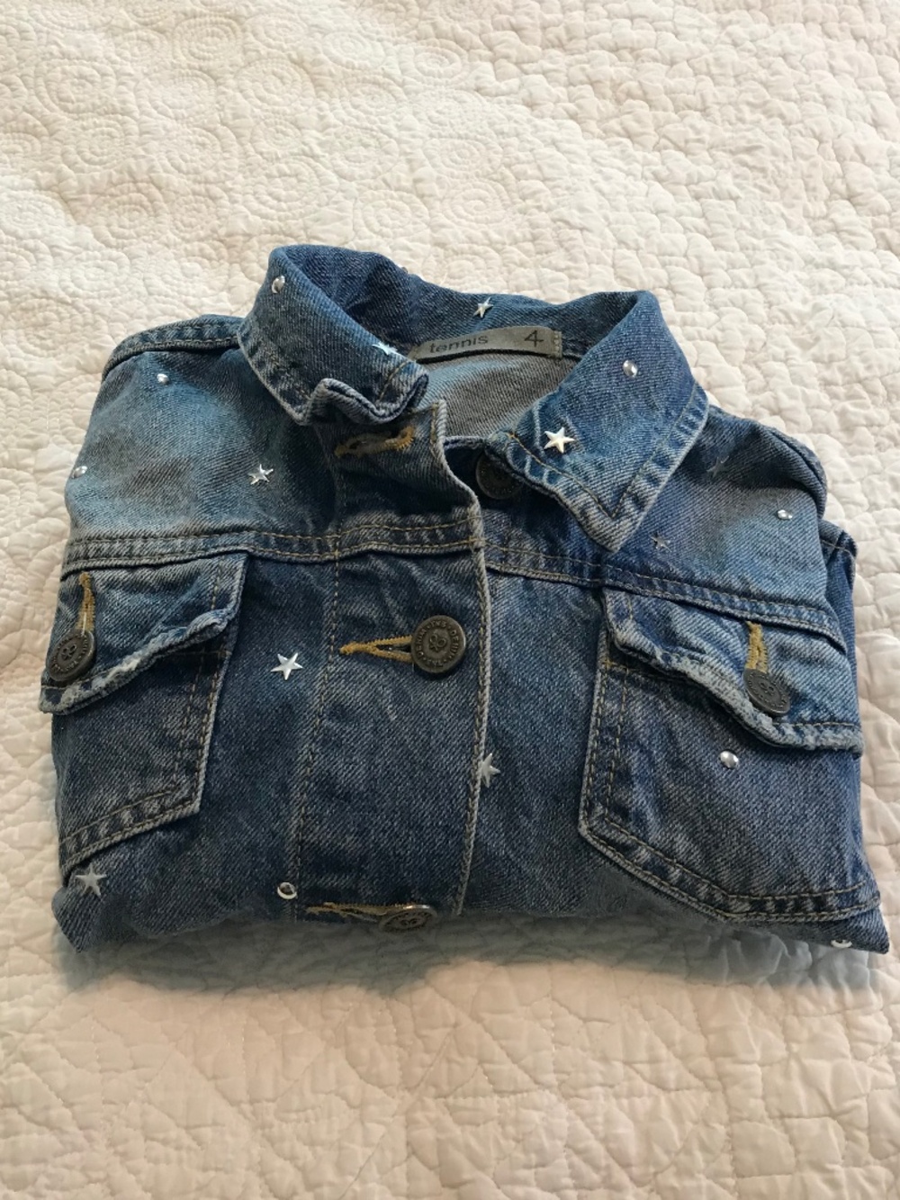 Tennis 💯% cotton denim jacket with metal buttons & embroidered stars (girl 4)
